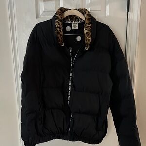 Victoria's Secret Black Puffer Jacket with Leopard Accents